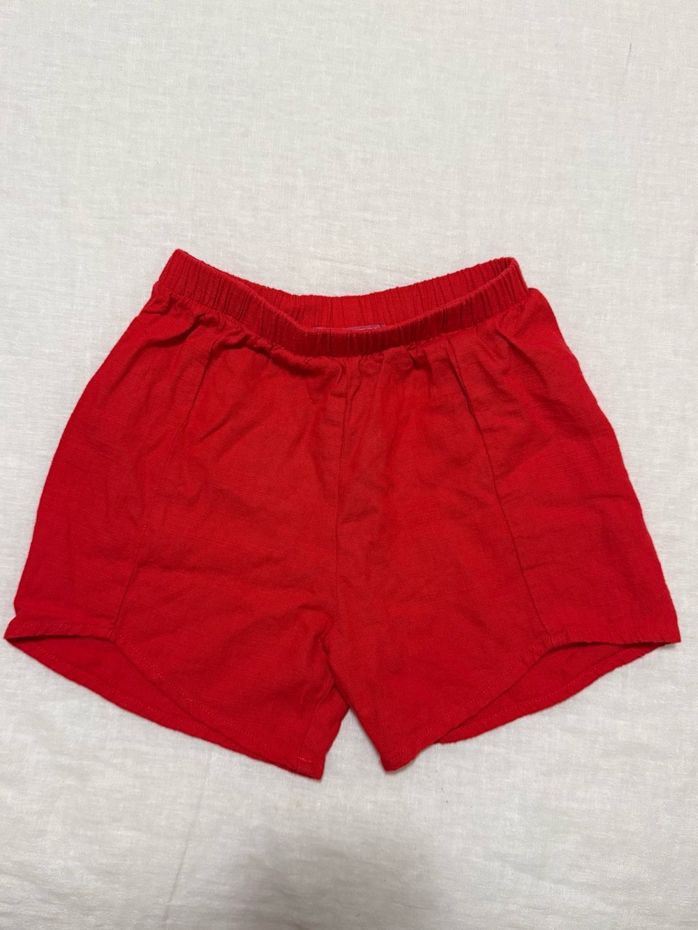 Cheeky Plum Girls Elastic Waist Red Linen Shorts